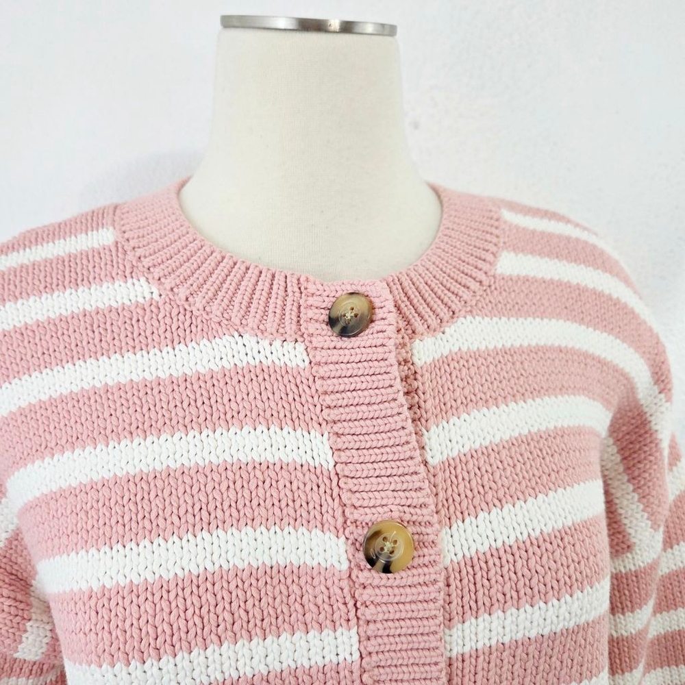 Ann Taylor Weekend pink striped cardigan sweater button down women's medium M - Picture 5 of 9